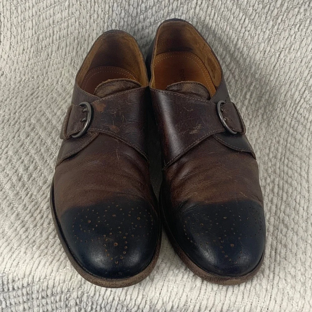 Robert Wayne Mens 11 Brown Leather Double Monk Strap Brogue Dress Shoes Portugal